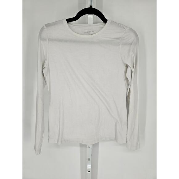 Lands End womens Sz S Long Sleeve Fitted T Shirt Solid White Cotton - Picture 1 of 4